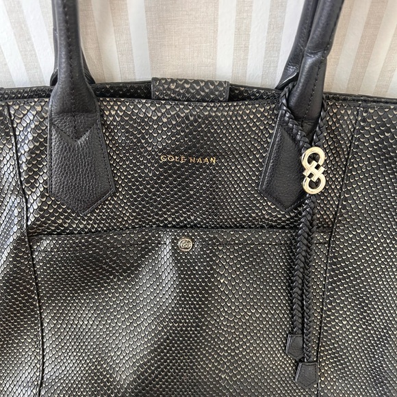 Cole Haan Mila Leather Black with Pewter Tote Bag. Work Office Laptop Bag - Picture 5 of 10